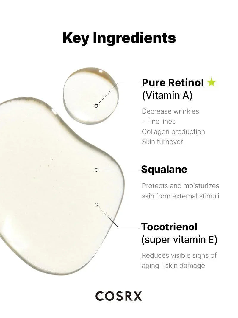 Cosrx  سيروم الريتينول تركيز 0.5%  + سكوالين | مضاد التجاعيد | تحسين مرونة الجلد